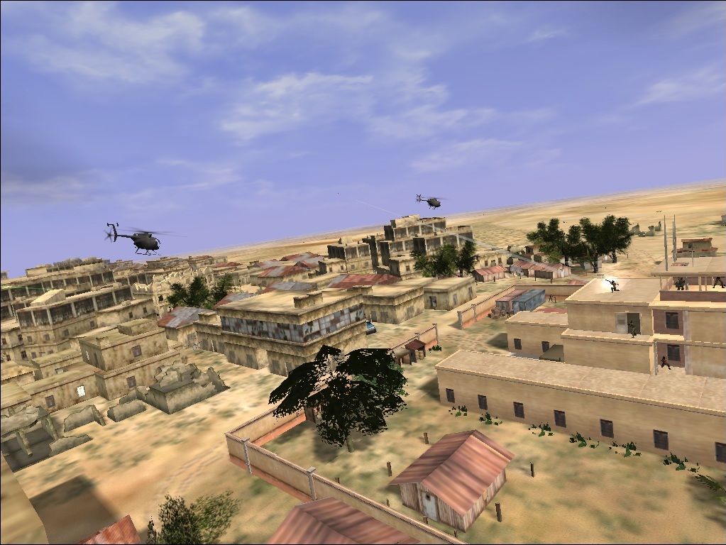 Habr Gedir clan members being held at a UN command building overpowered their guards, were reinforced by their clan and took control of the facility.
Taken from the classic BHD Campagin, mission is to secure the hostages at a UN compound. Clear the compound of all hostiles. Fend off enemy counter attacks (including vehicles). Escort the hostages through the alleyways to the convoy, two blocks north-east of the compound